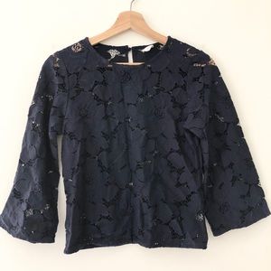 Embroidered Floral Tops, Navy